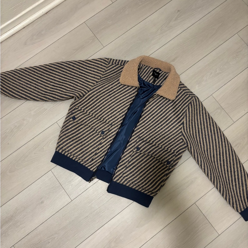 Forever 21 Striped Bomber Jacket - Tan and Navy